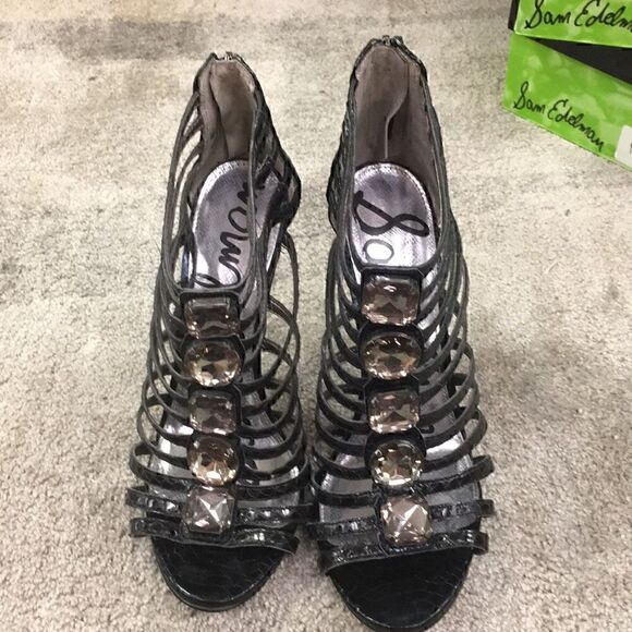 8.5 NWOB Jeweled Stilleto Cage Sandals Sam Edelman - Picture 1 of 8